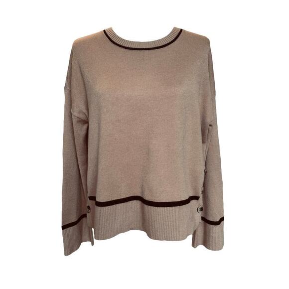 Marled Sweaters - Marled by Reunited Clothing Crewneck Pullover Sweater Camel/Black, Women’s Med.